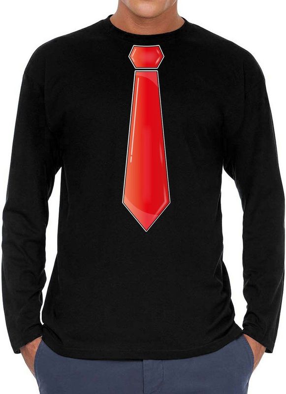 Bellatio Decorations Verkleed shirt voor heren - stropdas rood - zwart - carnaval - foute party