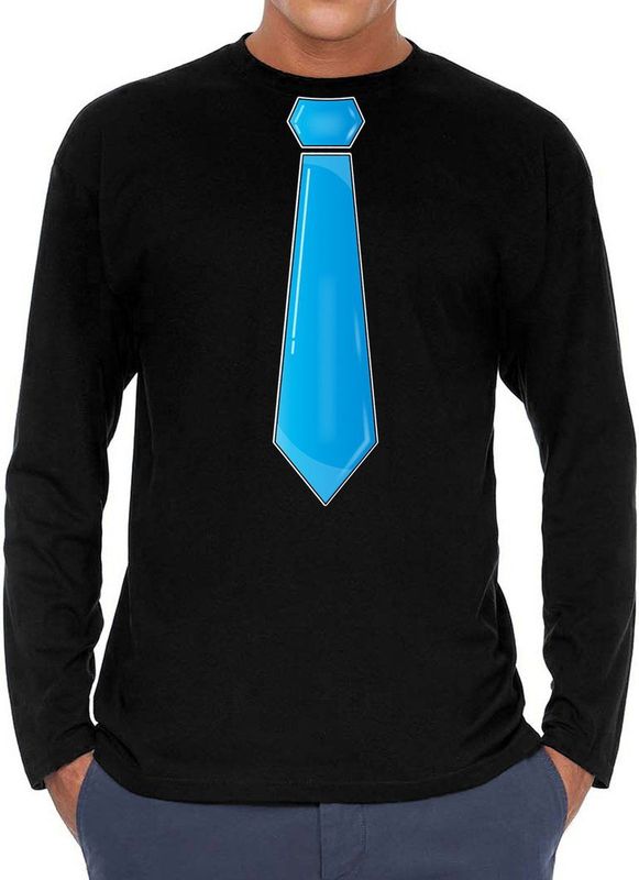 Bellatio Decorations Verkleed shirt voor heren - stropdas blauw - zwart - carnaval - foute party