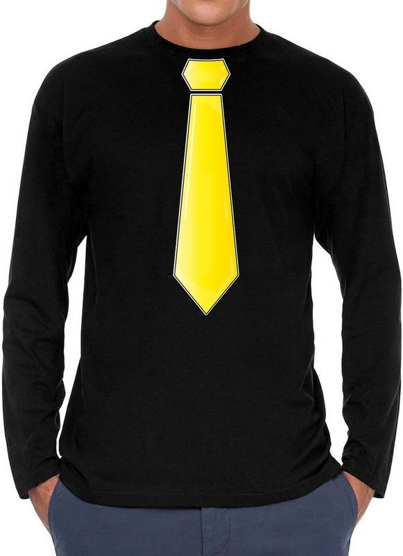 Bellatio Decorations Verkleed shirt voor heren - stropdas geel - zwart - carnaval - foute party