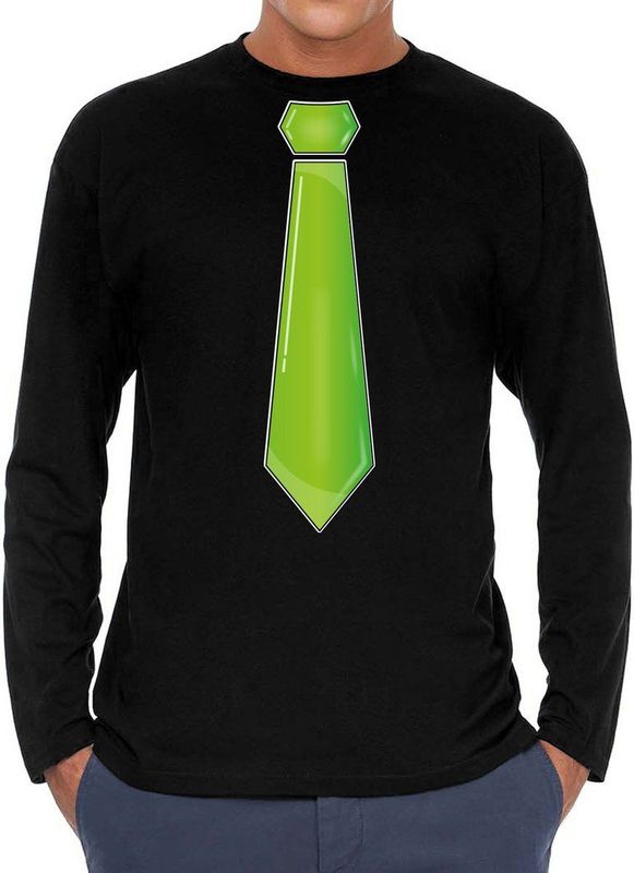 Bellatio Decorations Verkleed shirt voor heren - stropdas groen - zwart - carnaval - foute party