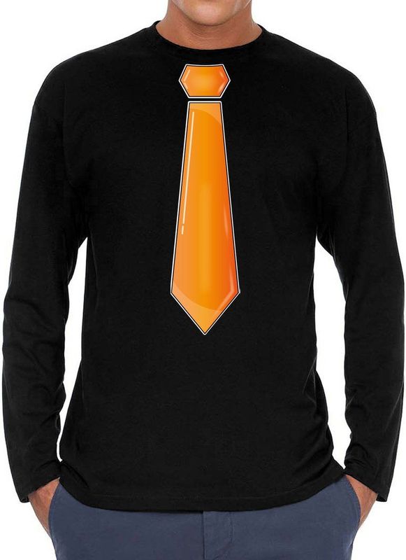 Bellatio Decorations Verkleed shirt voor heren - stropdas oranje - zwart - carnaval - foute party