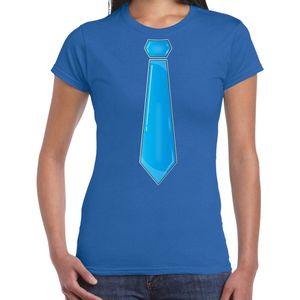 Bellatio Decorations Verkleed t-shirt voor dames - stropdas blauw - blauw - carnaval - foute party