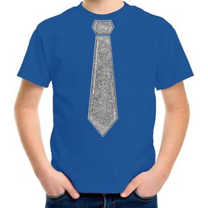 Bellatio Decorations - Verkleed T-shirt - Blauw - Katoen - Glitter Stropdas