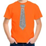 Bellatio - Verkleed T-shirt - Oranje - Glitter Stropdas - Carnaval
