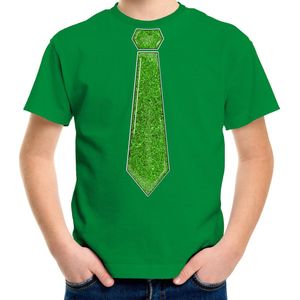 Bellatio Decorations - Verkleed T-shirt - Groen - Katoen - Glitter Stropdas