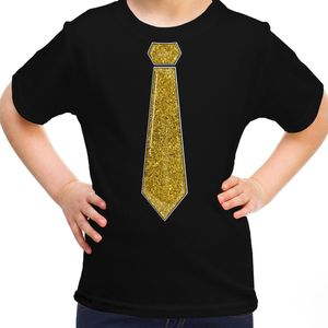 Bellatio Decorations - Verkleed T-shirt - Zwart - Katoen - Glitter Stropdas Goud