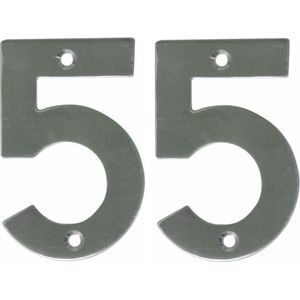 AMIG Huisnummer 55 - massief Inox RVS - 10cm - incl. bijpassende schroeven - zilver