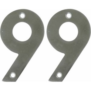 AMIG Huisnummer 99 - massief Inox RVS - 10cm - incl. bijpassende schroeven - zilver