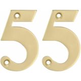 AMIG Huisnummer 55 - massief messing - 5cm - incl. bijpassende schroeven - gepolijst - goudkleur