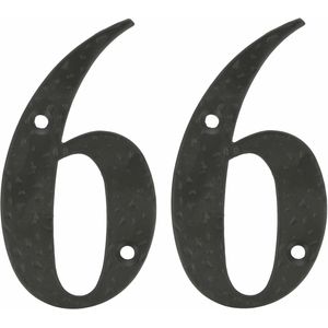 AMIG Huisnummer 66 - massief gesmeed staal - 10cm - incl. bijpassende schroeven - zwart