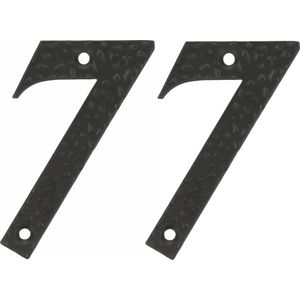 AMIG Huisnummer 77 - massief gesmeed staal - 10cm - incl. bijpassende schroeven - zwart