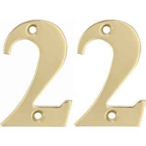 AMIG Huisnummer 22 - massief messing - 10cm - incl. bijpassende schroeven - gepolijst - goudkleur