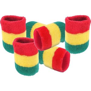 Pols zweetbandjes rood/geel/groen - voor volwassenen - 6x stuks - Zweetbanden