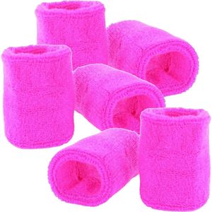 Pols zweetbandjes neon roze - voor volwassenen - 6x stuks - Zweetbanden