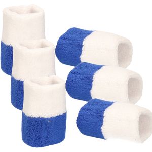 Pols zweetbandjes blauw/wit - voor volwassenen - 6x stuks - Zweetbanden