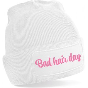 Bellatio Decorations Wintersport muts dames - bad hair day - wit - volwassenen - Apres ski beanie