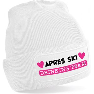 Wintersport muts voor dames - apres ski drinking team - wit - one size - volwassenen - beanie - Mutsen - volwassenen