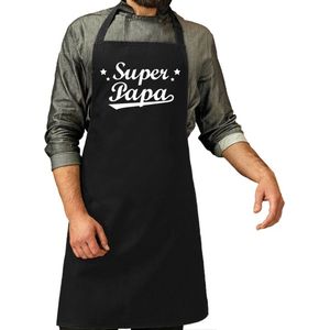 Bellatio Decorations Vaderdag cadeau schort - super papa - zwart - keukenschort - heren - verjaardag