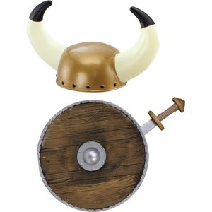 Carnaval Verkleed set Viking/Ridder - Helm/Zwaard en Schild - Middeleeuws
