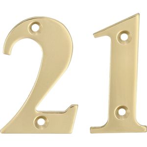 AMIG Huisnummer 21 - massief messing - 5cm - incl. bijpassende schroeven - gepolijst - goudkleur