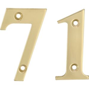 AMIG Huisnummer 71 - massief messing - 5cm - incl. bijpassende schroeven - gepolijst - goudkleur