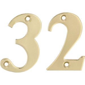 AMIG Huisnummer 32 - massief messing - 5cm - incl. bijpassende schroeven - gepolijst - goudkleur
