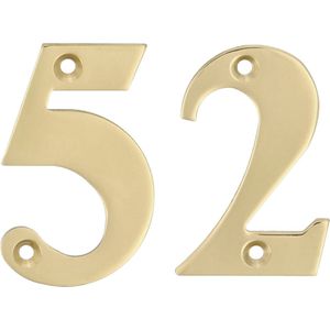 AMIG Huisnummer 52 - massief messing - 5cm - incl. bijpassende schroeven - gepolijst - goudkleur