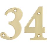AMIG Huisnummer 34 - massief messing - 5cm - incl. bijpassende schroeven - gepolijst - goudkleur