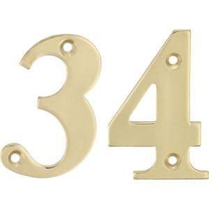 AMIG Huisnummer 34 - massief messing - 5cm - incl. bijpassende schroeven - gepolijst - goudkleur