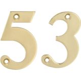 AMIG Huisnummer 53 - massief messing - 5cm - incl. bijpassende schroeven - gepolijst - goudkleur