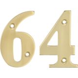AMIG Huisnummer 64 - massief messing - 5cm - incl. bijpassende schroeven - gepolijst - goudkleur - Huisnummers