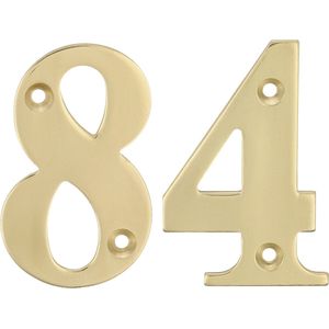 AMIG Huisnummer 84 - massief messing - 5cm - incl. bijpassende schroeven - gepolijst - goudkleur
