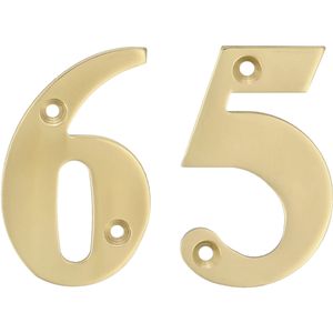 AMIG Huisnummer 65 - massief messing - 5cm - incl. bijpassende schroeven - gepolijst - goudkleur