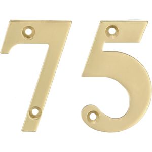 AMIG Huisnummer 75 - massief messing - 5cm - incl. bijpassende schroeven - gepolijst - goudkleur