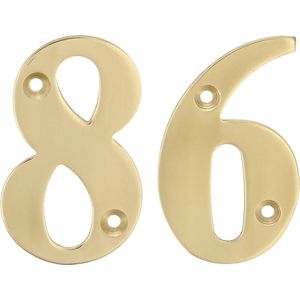 AMIG Huisnummer 86 - massief messing - 5cm - incl. bijpassende schroeven - gepolijst - goudkleur