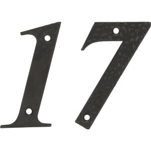 AMIG Huisnummer 17 - massief gesmeed staal - 10cm - incl. bijpassende schroeven - zwart