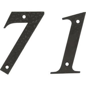 AMIG Huisnummer 71 - massief gesmeed staal - 10cm - incl. bijpassende schroeven - zwart