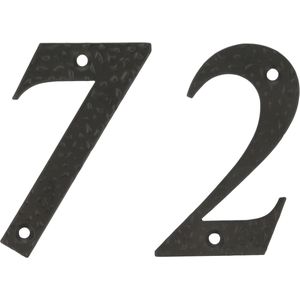 AMIG Huisnummer 72 - massief gesmeed staal - 10cm - incl. bijpassende schroeven - zwart