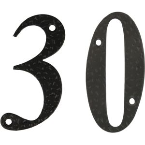 AMIG Huisnummer 30  - massief gesmeed staal - 10cm - incl. bijpassende schroeven - zwart - Huisnummers