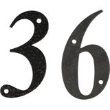 AMIG Huisnummer 36 - massief gesmeed staal - 10cm - incl. bijpassende schroeven - zwart