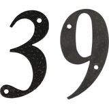 AMIG Huisnummer 39 - massief gesmeed staal - 10cm - incl. bijpassende schroeven - zwart