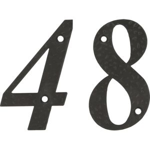 AMIG Huisnummer 48 - massief gesmeed staal - 10cm - incl. bijpassende schroeven - zwart