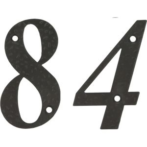 AMIG Huisnummer 84 - massief gesmeed staal - 10cm - incl. bijpassende schroeven - zwart