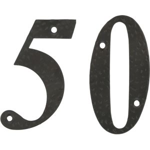 AMIG Huisnummer 50 - massief gesmeed staal - 10cm - incl. bijpassende schroeven - zwart