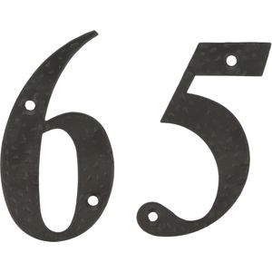 AMIG Huisnummer 65 - massief gesmeed staal - 10cm - incl. bijpassende schroeven - zwart