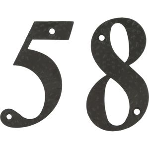 AMIG Huisnummer 58 - massief gesmeed staal - 10cm - incl. bijpassende schroeven - zwart
