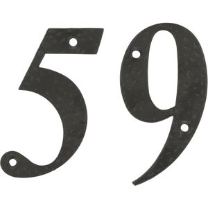 AMIG Huisnummer 59 - massief gesmeed staal - 10cm - incl. bijpassende schroeven - zwart