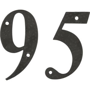 AMIG Huisnummer 95 - massief gesmeed staal - 10cm - incl. bijpassende schroeven - zwart