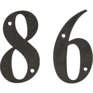 AMIG Huisnummer 86 - massief gesmeed staal - 10cm - incl. bijpassende schroeven - zwart