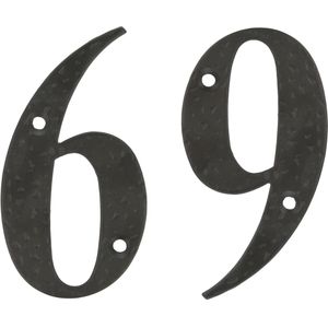 AMIG Huisnummer 69 - massief gesmeed staal - 10cm - incl. bijpassende schroeven - zwart